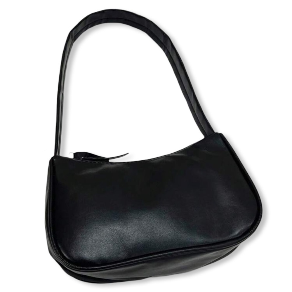 Black faux leather shoulder bag with ribbon detail | NWT | Y2K 90s vibes - Picture 5 of 5